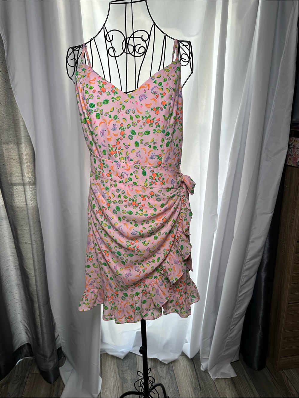 Lilly Pulitzer Alisa Pink Print Tie-Waist Ruffle Mini Dress